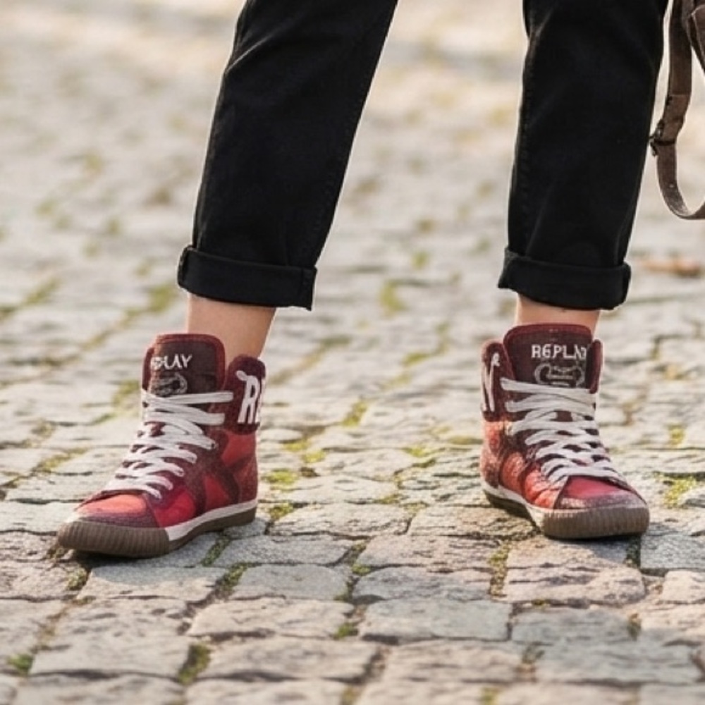 Replay | red high top leather Shoes | size 7